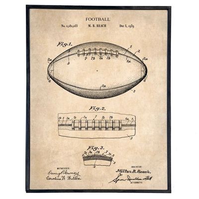 Vintage Football Blueprint Framed Print Parchment