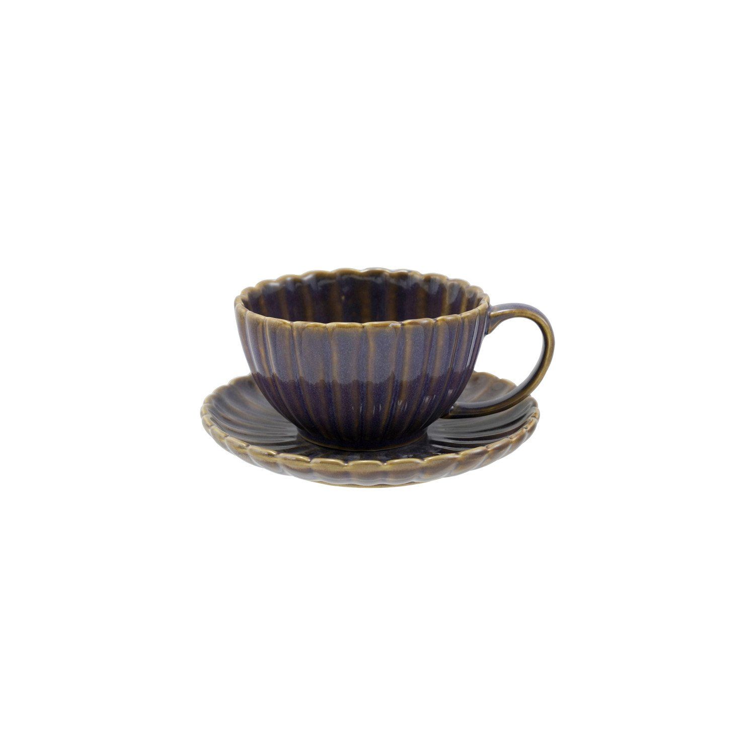 10 oz. Reactive Glaze Stoneware Ribbed Mug &amp; Saucer