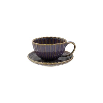 10 oz. Reactive Glaze Stoneware Ribbed Mug &amp; Saucer