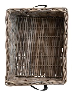 Hand-Woven Rattan Basket w Leather Handles 20” x 15-3/4”