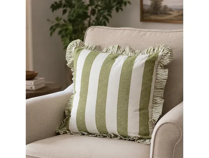 18" Ruffled Striped Pillow, Color: Green