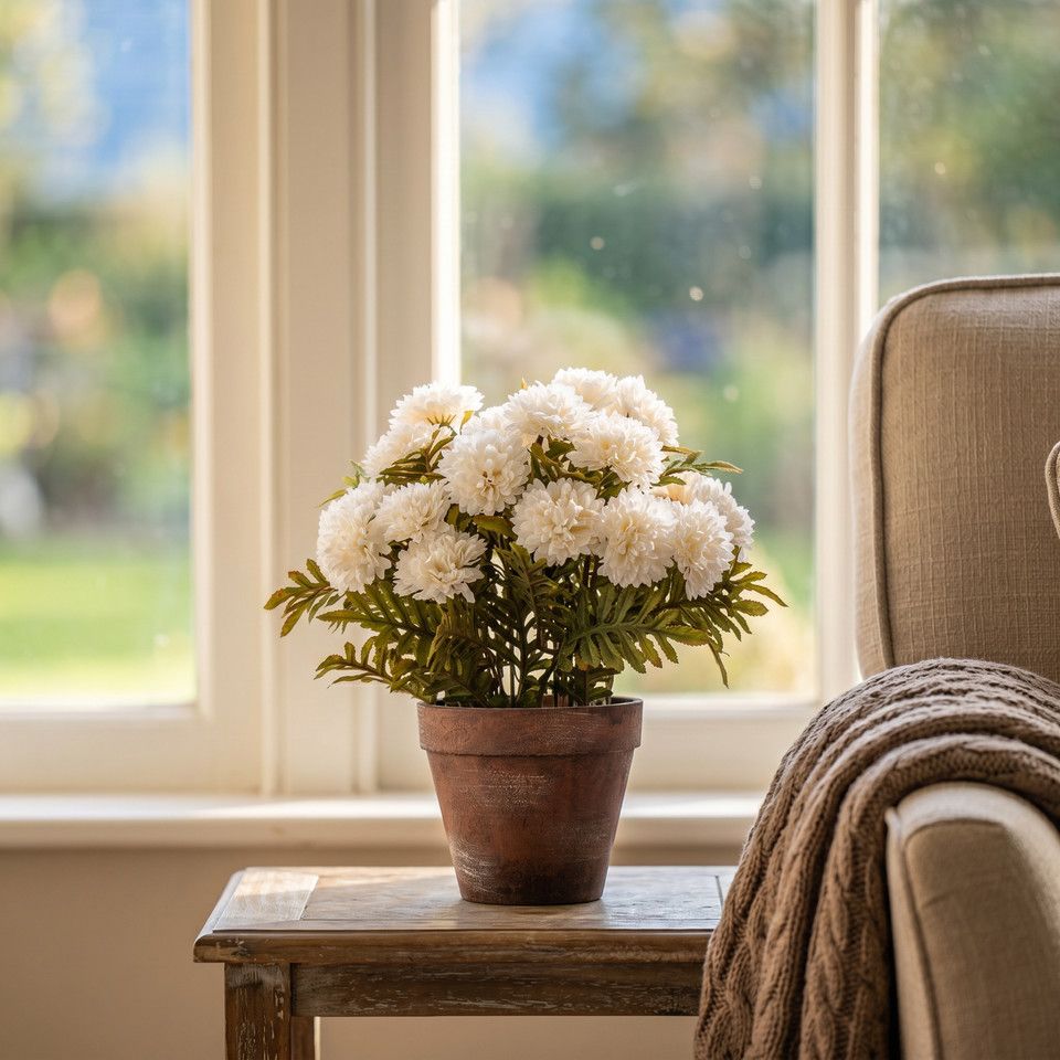 13" Potted Cream Mums