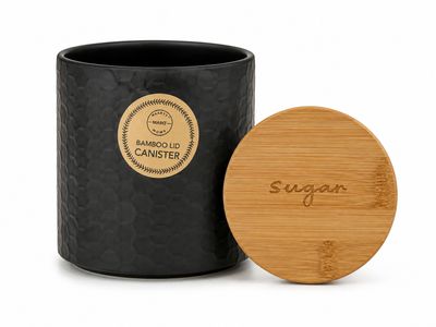 Market Finds Sugar Canister w/Branded Bamboo Lid, Black Honeycomb 4.25"Dx4.8"H