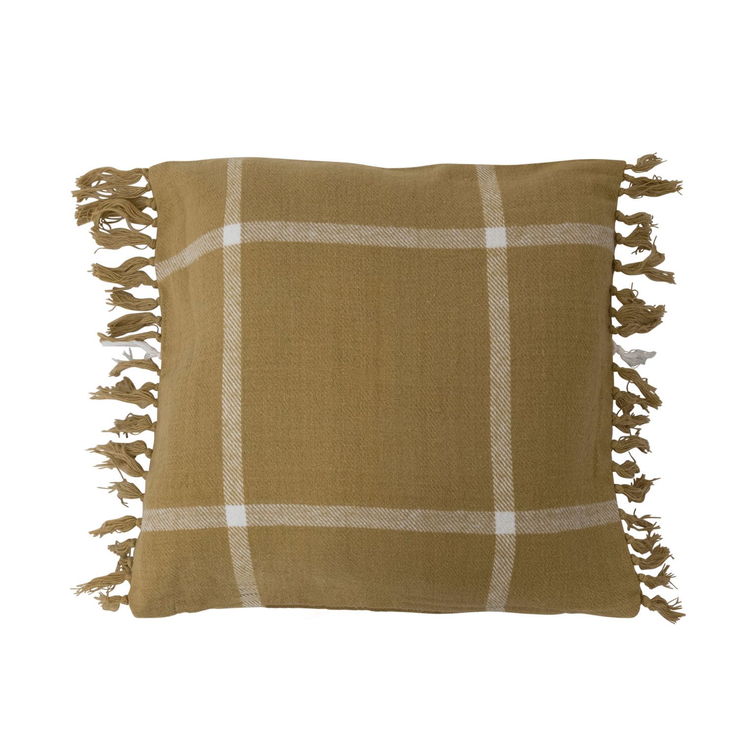 18" Square Cotton Flannel Pillow With Fringe