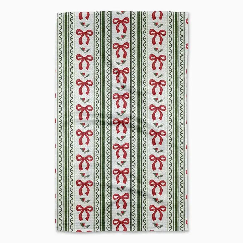 Christmas Bow Stripe Geometry Tea Towel