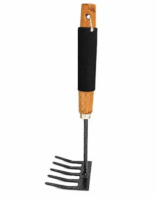 Simply Hardware Metal 5 Tine Garden Rake With Wood Handle &amp; Foam Grip, 3"x11"H