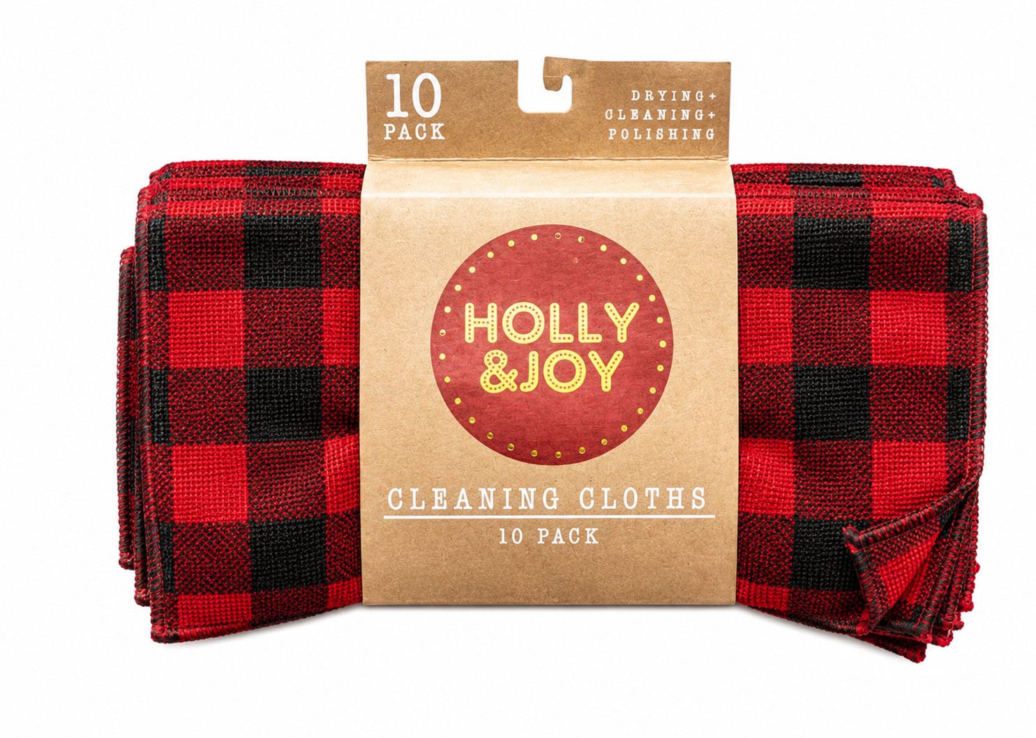 Holly &amp; Joy 10 Pack Cleaning Cloths Red &amp; Black Buffalo Check Microfiber 11.5"x11.5"