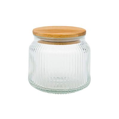 Ribbed Glass Jar with Bamboo Lid 9.47 oz