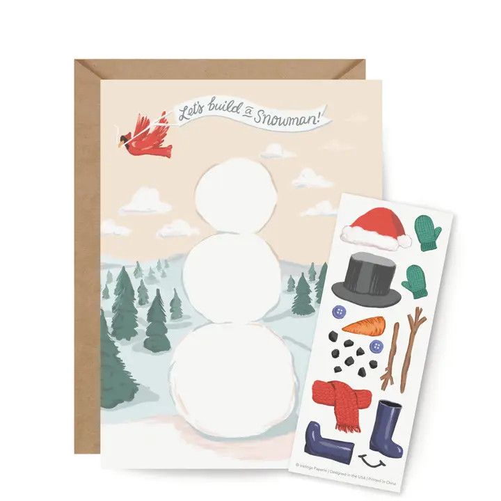 Sticker Scene Card - Build A Snowman Holiday Kids Activity | Greeting Card