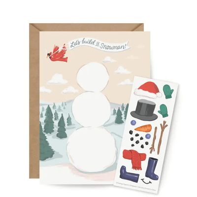 Sticker Scene Card - Build A Snowman Holiday Kids Activity | Greeting Card