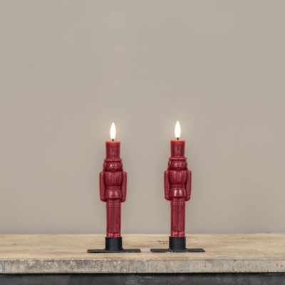 7.5” Red Nutcracker 3D Flame LED Taper Candles (Set of 2)