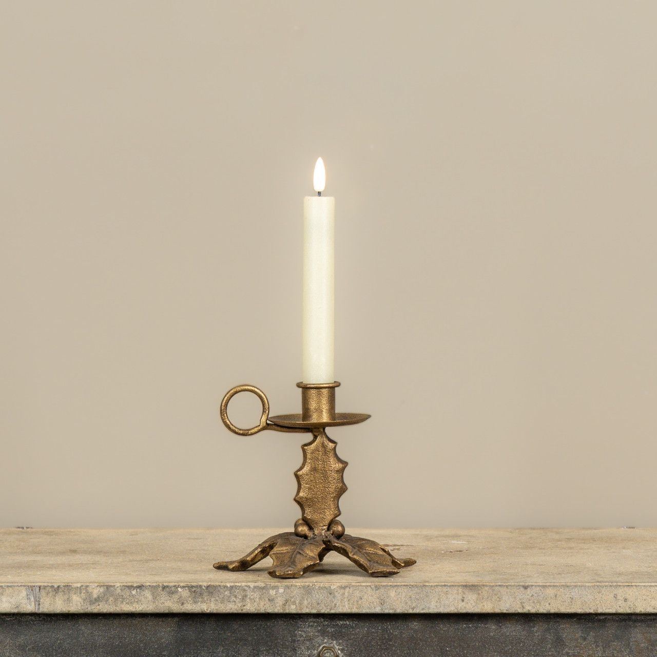 5” Gold Holly Taper Candle Holder