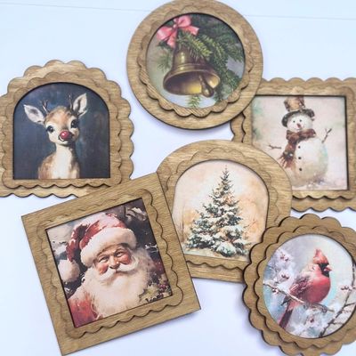 3x3 Magnets Vintage Style Christmas, Rudolph, Santa