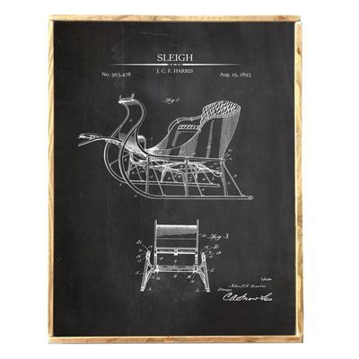 Vintage Style Sleigh Blueprint Framed Print