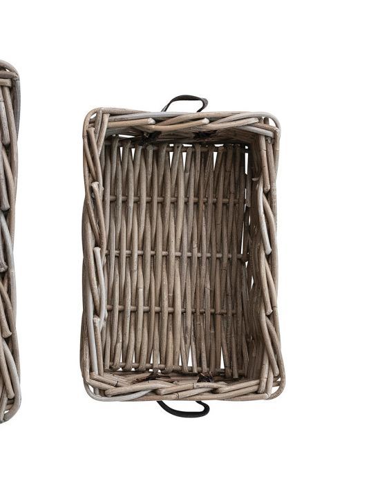 Hand-Woven Rattan Basket w Leather Handles 11-1/2” x 8-1/4”