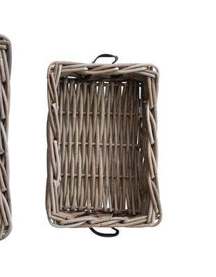 Hand-Woven Rattan Basket w Leather Handles 11-1/2” x 8-1/4”