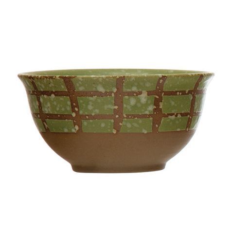 Hand-Painted Stoneware Bowl Green