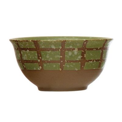 Hand-Painted Stoneware Bowl Green