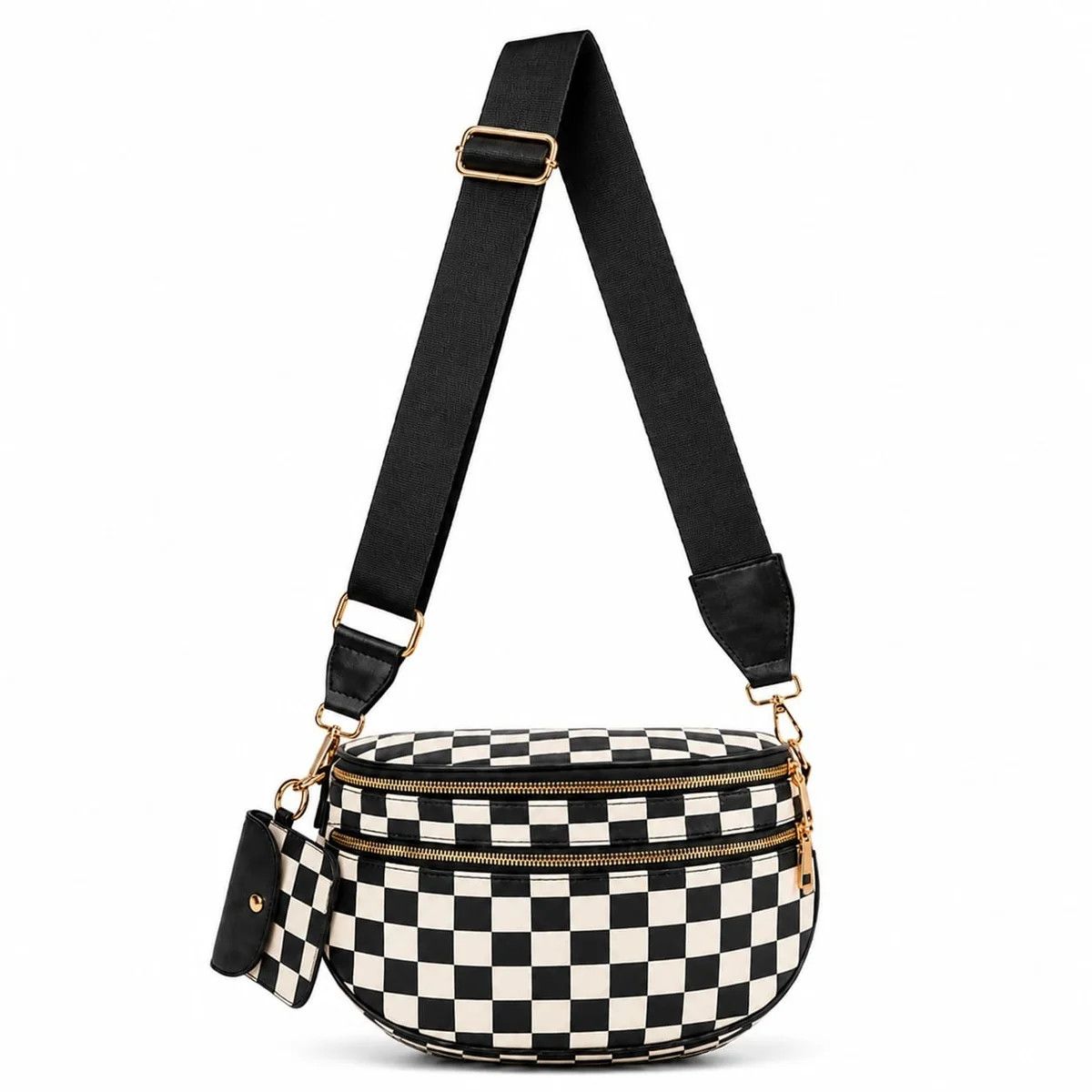 Ava Checkered Crossbody Purse Bag, Color: Black