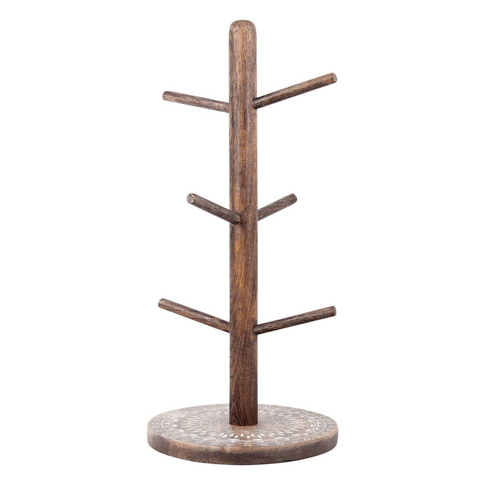 *The Artisan Market Wood Rosewood Finish Etched Mug Tree Made In India 6.75"Dx15"H