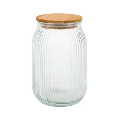 Ribbed Glass Jar with Bamboo Lid 20.96 oz