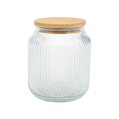 Ribbed Glass Jar with Bamboo Lid 16.23 oz
