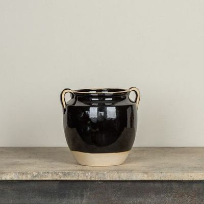 7.5" Black &amp; Tan Ceramic Pot