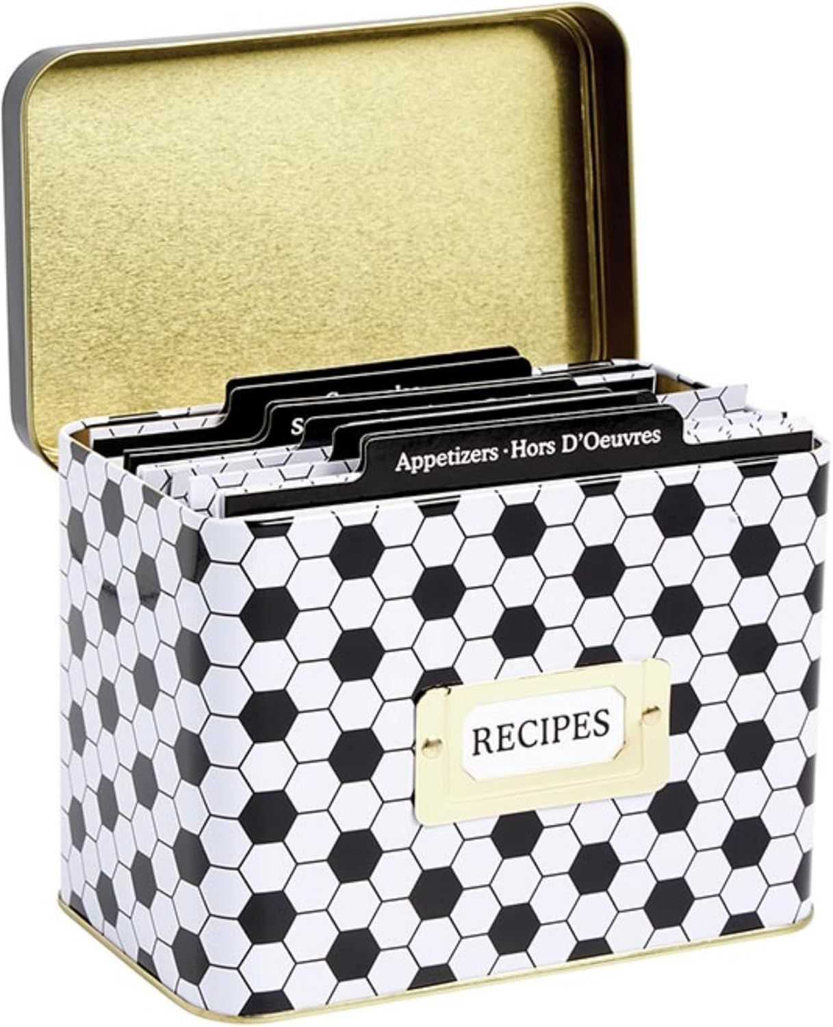 C.R. Gibson Honeycomb Hive Recipe Tin with 12 Dividers &amp; 40 Recipe Cards
