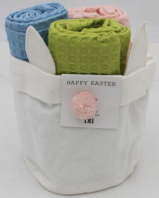Easter Bunny Kitchen Towel 3 Piece Set Pastel Basket