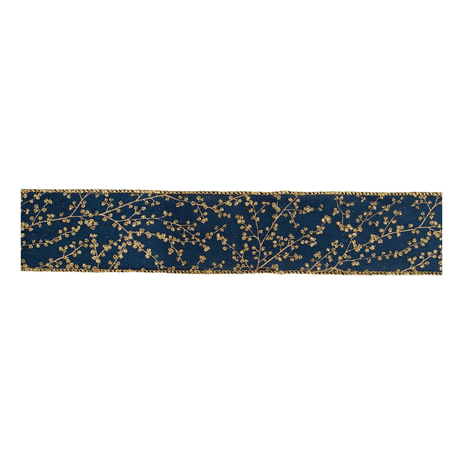 Polyester Ribbon Spool Blue with Gold Floral