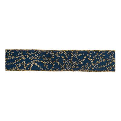 Polyester Ribbon Spool Blue with Gold Floral