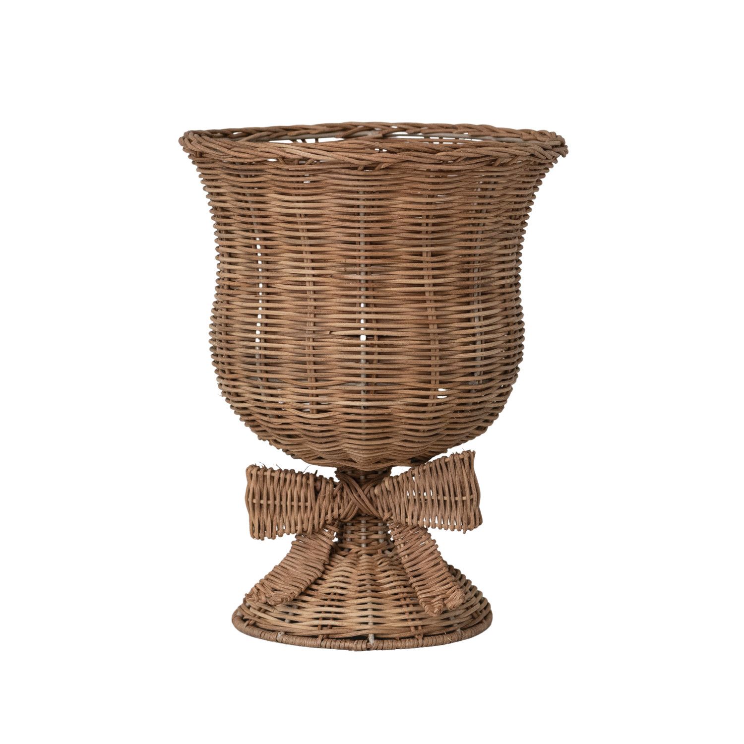 Hand-Woven Rattan Urn with Bow