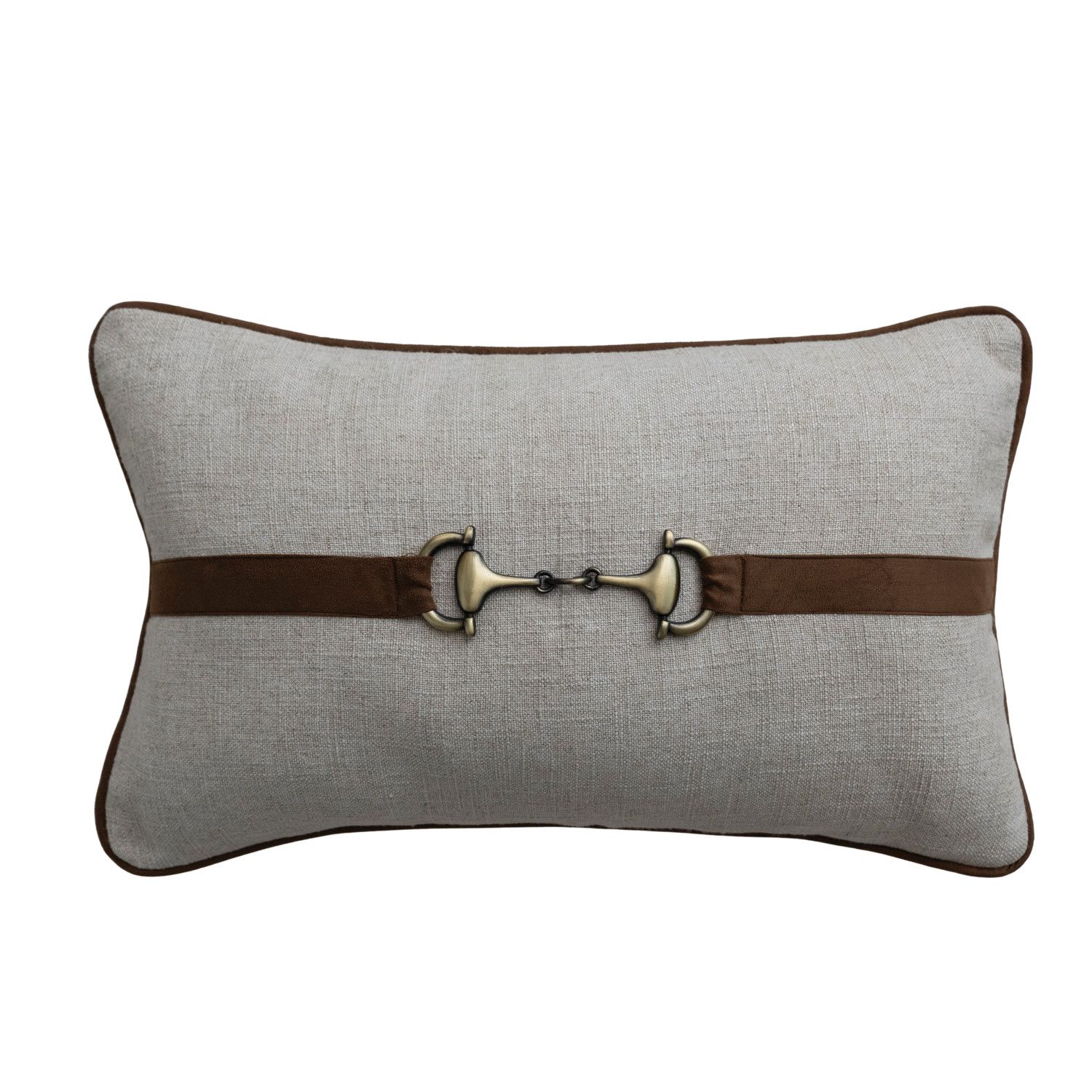 Linen Lumbar Pillow with Faux Suede &amp; Cotton Back