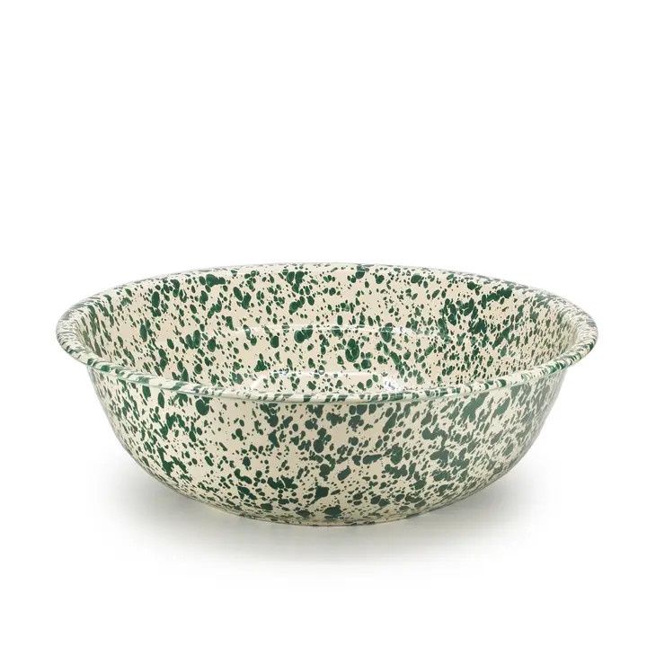 Crow Canyon Small Splatter Enamel Basin, Color: Green &amp; Cream
