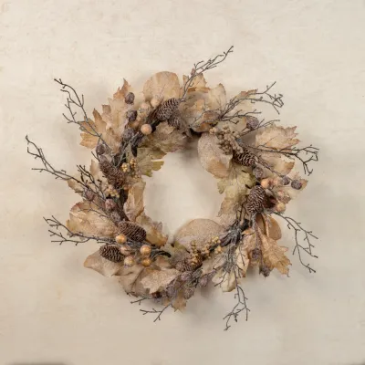24" Frosted Woodland Leaf Wreath