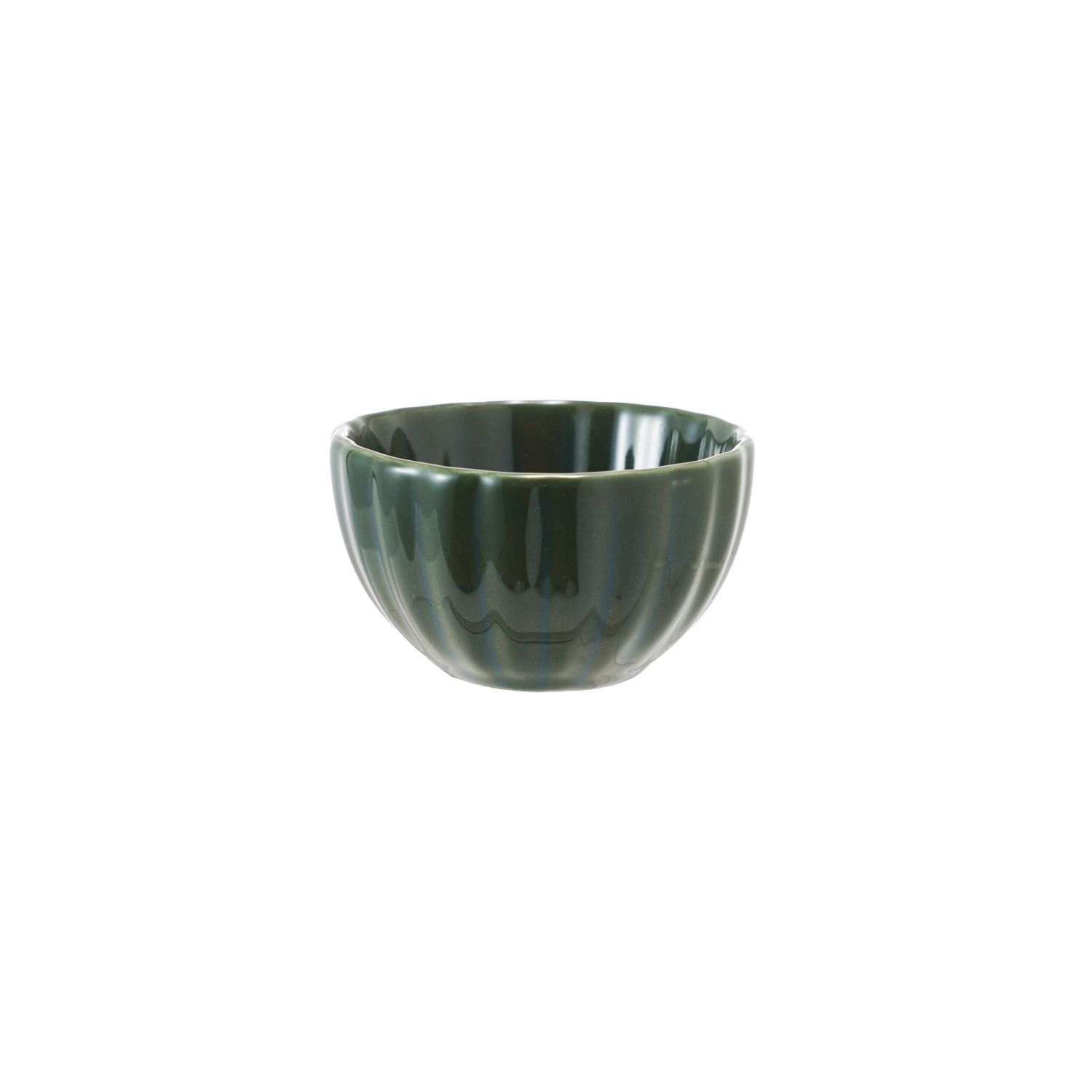 Stoneware Ribbed Bowl, Reactive Glaze, Green