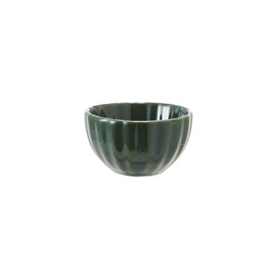 Stoneware Ribbed Bowl, Reactive Glaze, Green