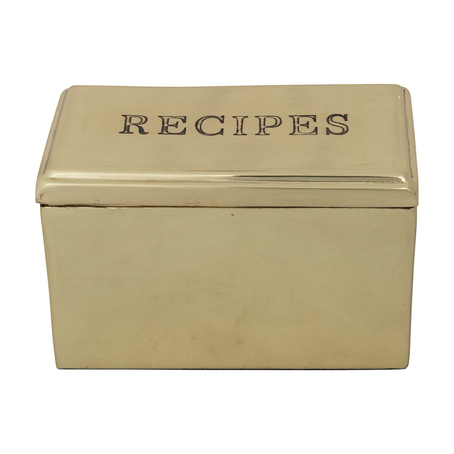 Etched Stainless Steel "Recipes" Box with 36 Recipe Cards, Gold Finish