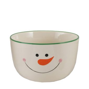 Stoneware Nesting Bowls with Snowman Face &amp; Green Rim, Size: Small