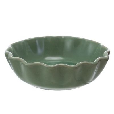 4" Round Stoneware Scalloped Bowl, Color: Green