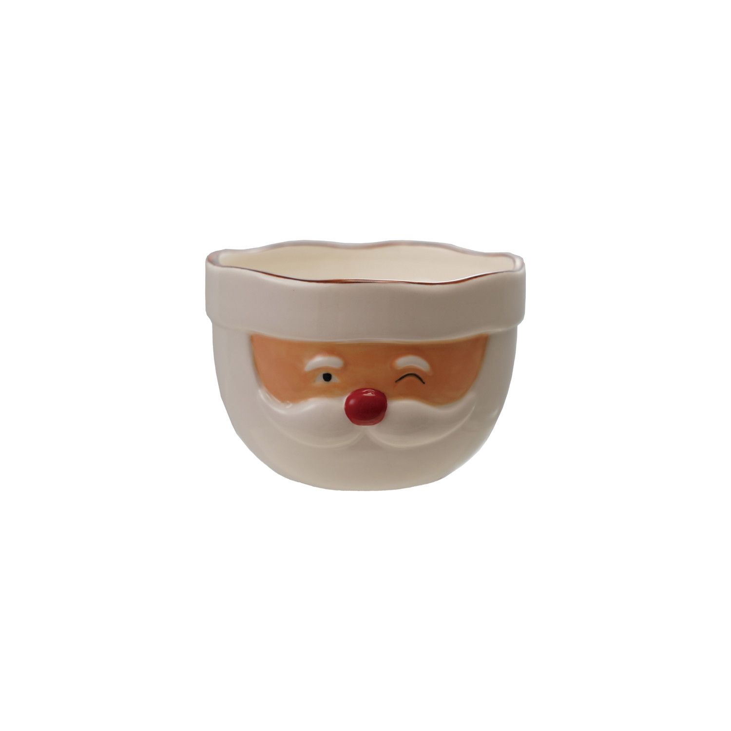 Stone Santa Head Shaped Mixing Bowl with Red Rim, Red &amp; White
