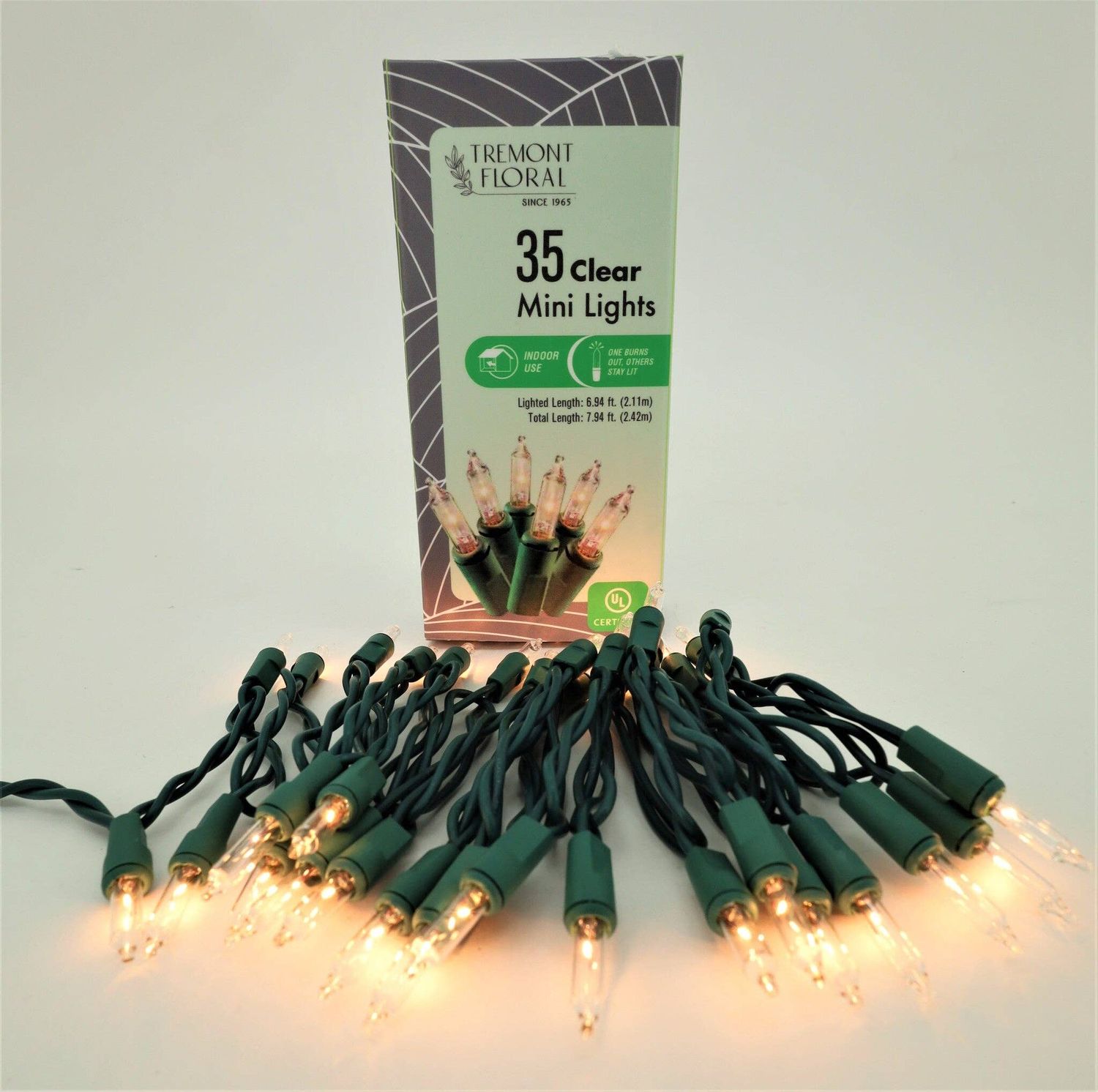 35ct. Clear Mini Light Set with Green Wire