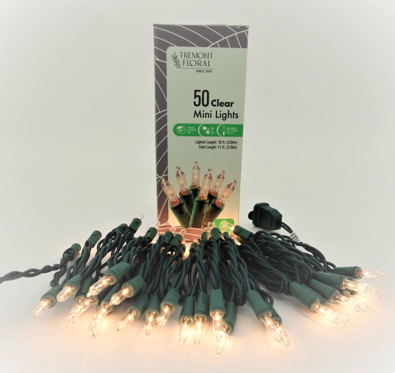 50ct. Clear Mini Light Set with Green Wire