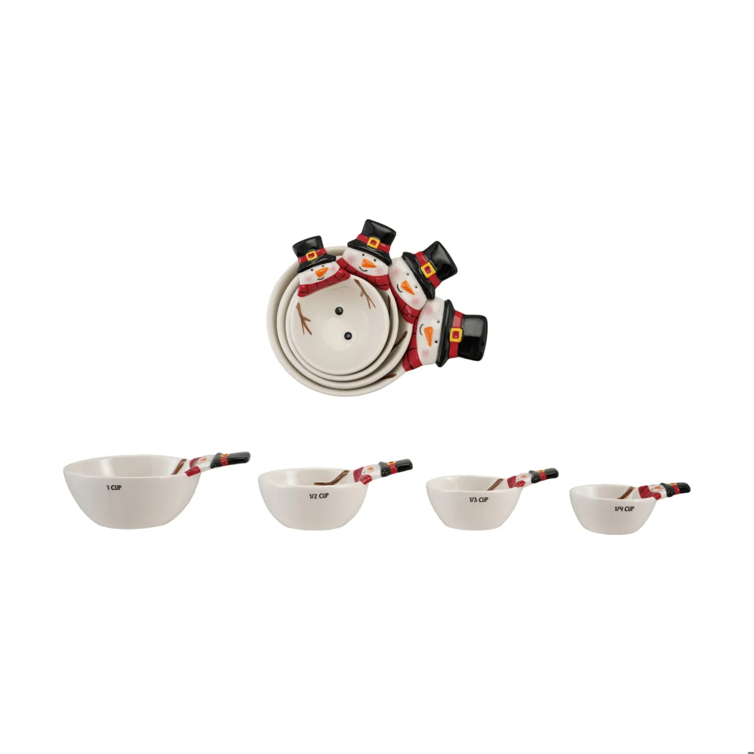 Ceramic Snowman Shaped Measuring Cups, Set of 4