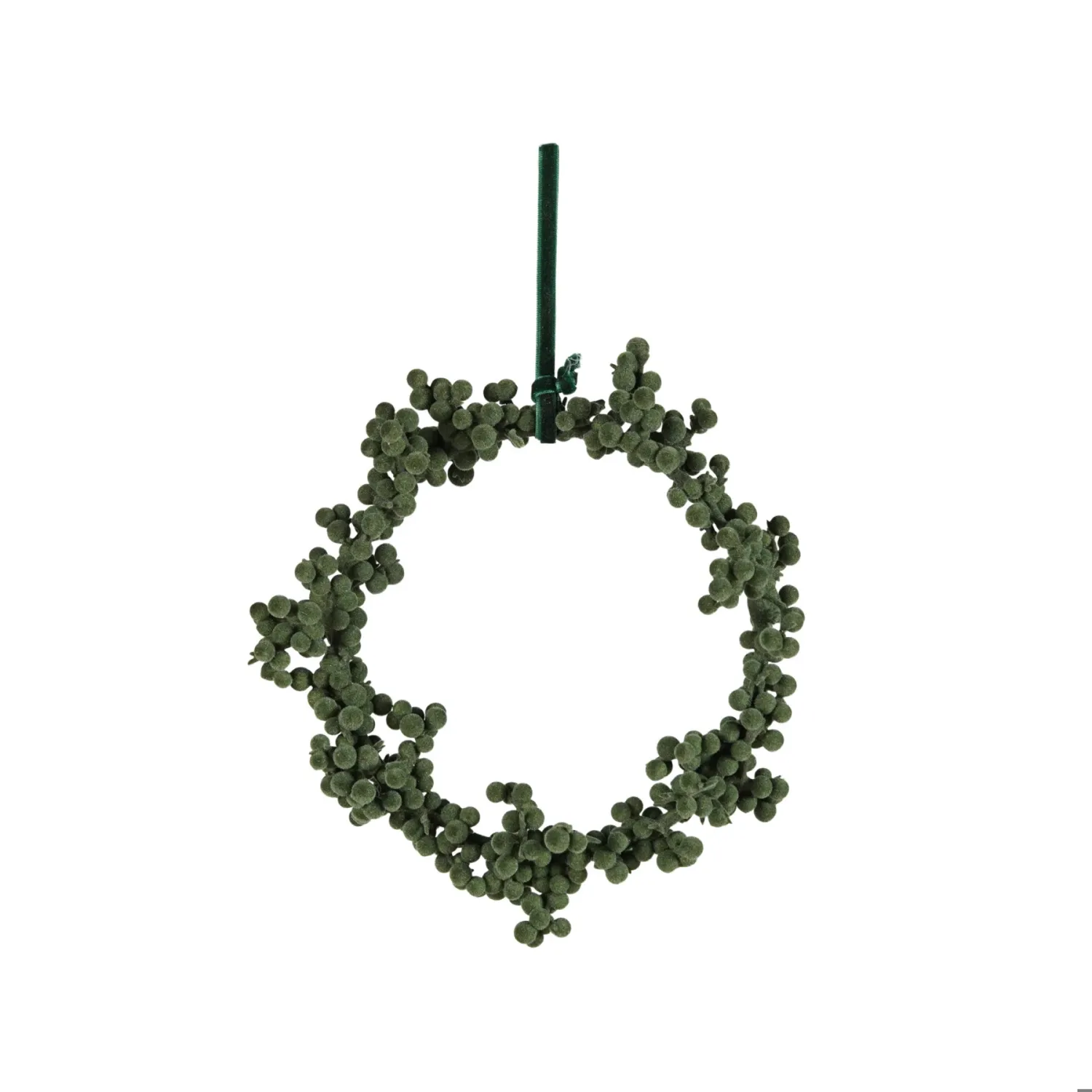 8" Round Flocked Foam Ball Wreath with Velvet Ribbon Hanger