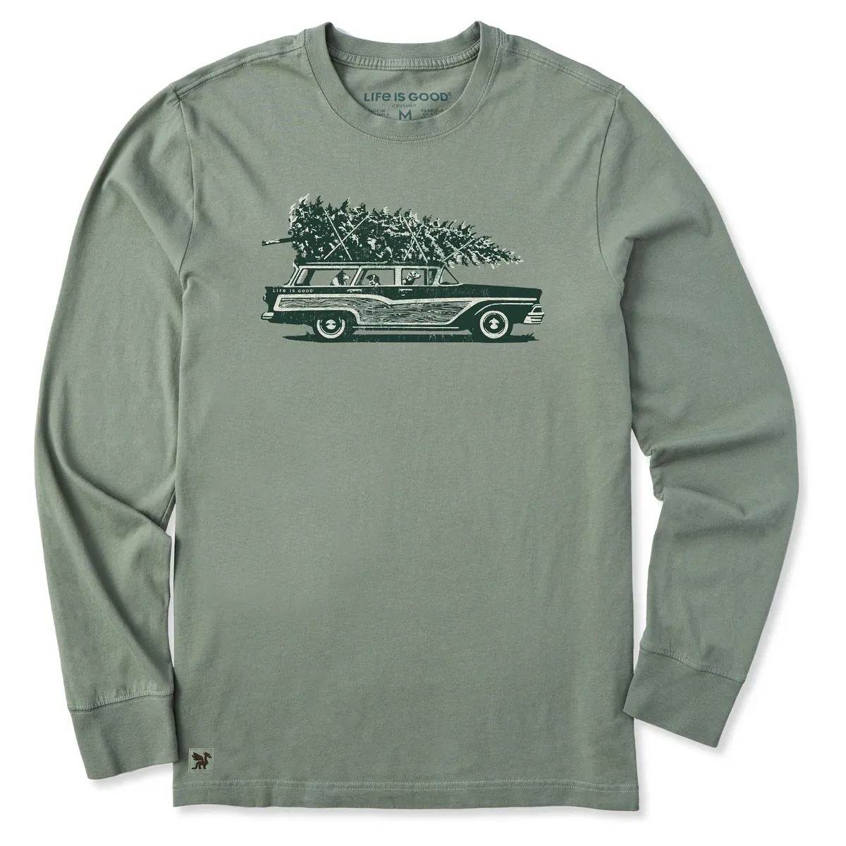 Life is Good Men's Photo Christmas Tree Wagon Long Sleeve Tee, Size: S