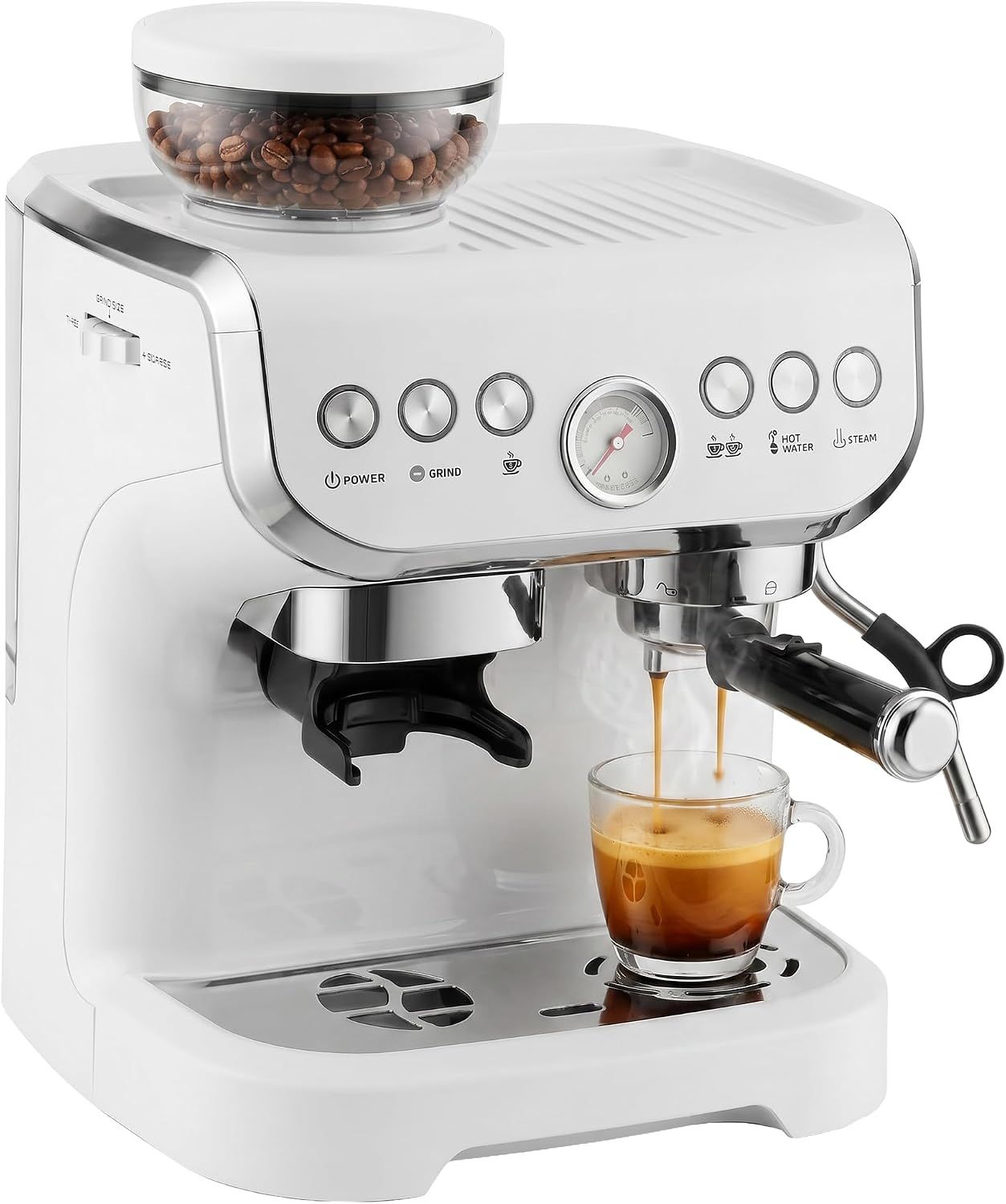 Bean-to-Cup Espresso Machine with Grinder &amp; Steam Wand