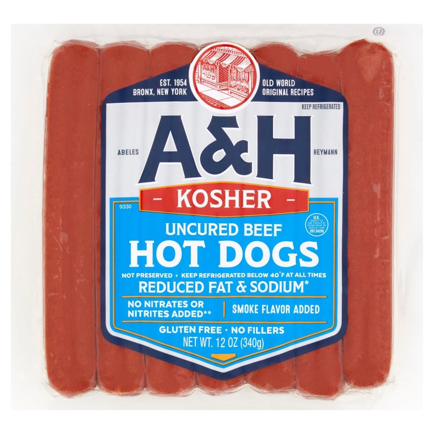A&amp;H, Uncured Beef Hot Dogs, 12oz, Less Sodium