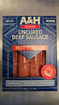 A&amp;H, Uncured Beef Sausage, 12oz, Hot Italian