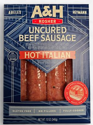 A&amp;H, Uncured Beef Sausage, 12oz, Hot Italian